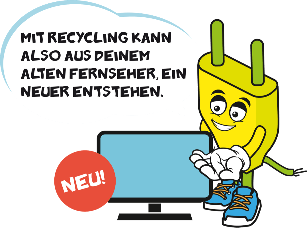 Stecki erklärt: Mit Recycling kann also aus deinem alten Fernseher, ein neuer entstehen.